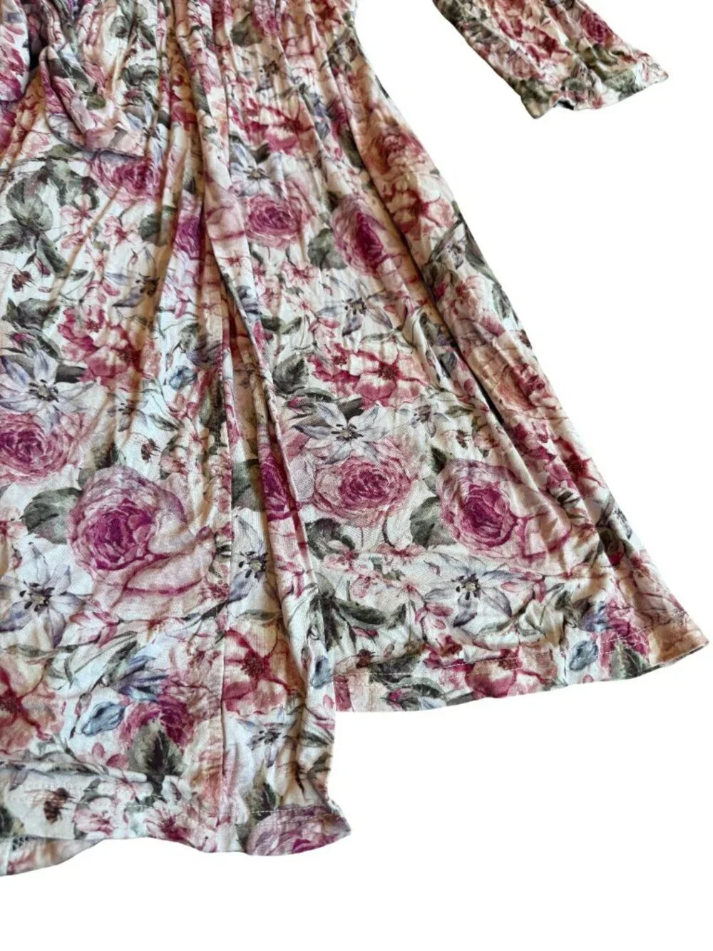 Posh Peanut Rose Print Robe Bumblebee Tie Waist Stretch Maternity Nursing Large